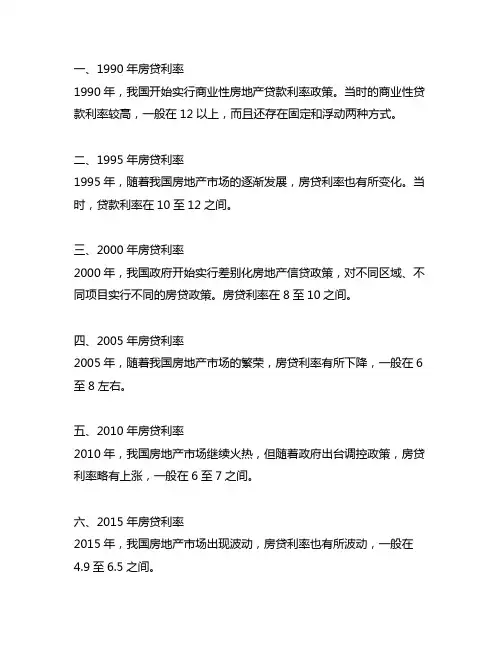 历年房贷利率表1990至2020