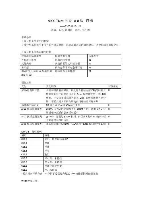 AJCCTNM分期8.0版胃癌