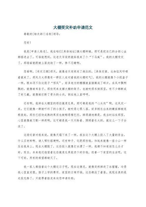 大棚受灾补助申请范文