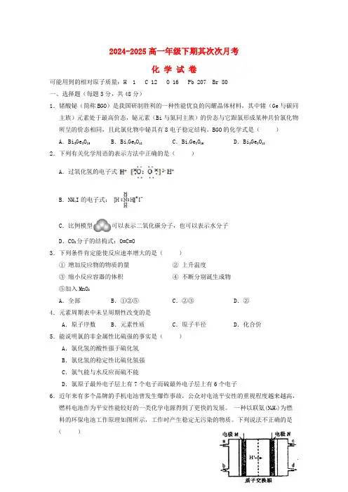 河南省新野县第一高级中学2024_2025学年高一化学下学期第二次月考试题