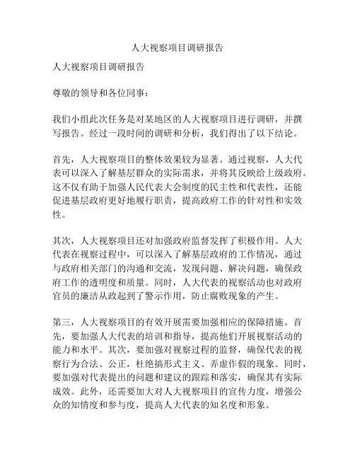 人大视察项目调研报告