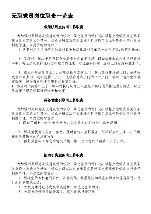 [整理版]无职党员岗位职责一览表