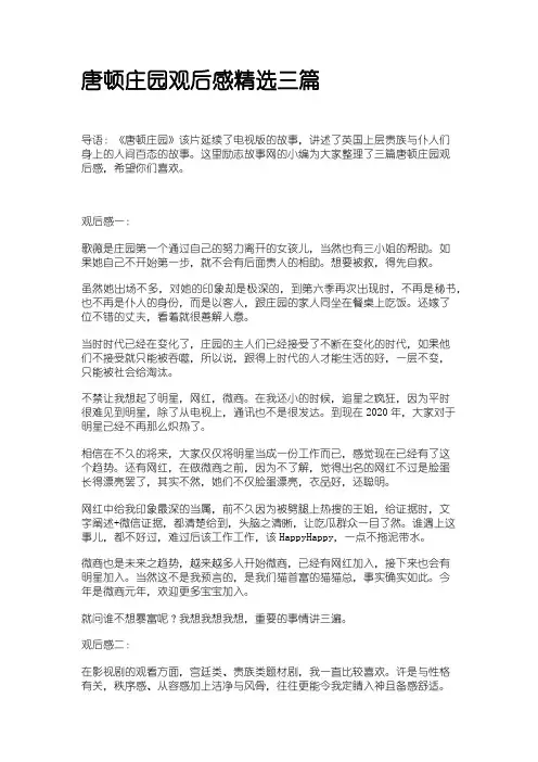 唐顿庄园观后感精选三篇