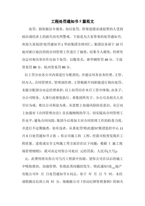 工程处罚通知书5篇范文
