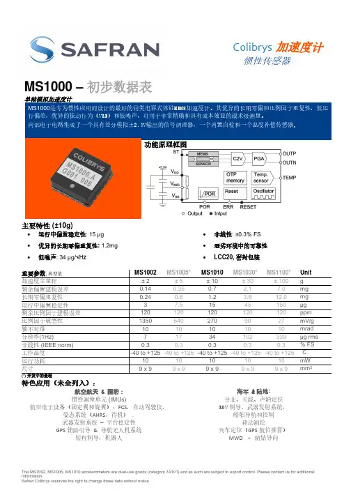 Colibrys 加速度计 MS1000 说明书