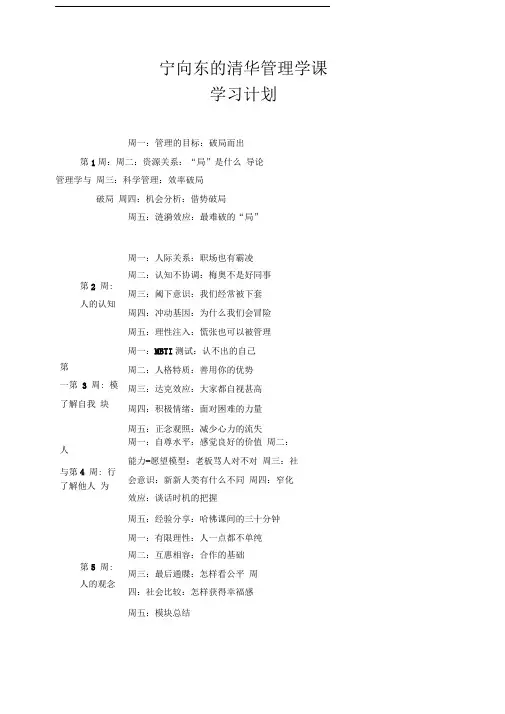 宁向东的清华管理学课学习计划