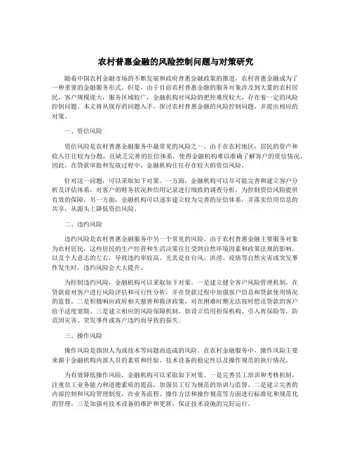农村普惠金融的风险控制问题与对策研究