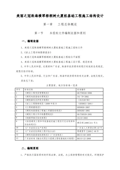 美丽之冠珠海横琴梧桐树大厦桩基础工程施工结构设计说明