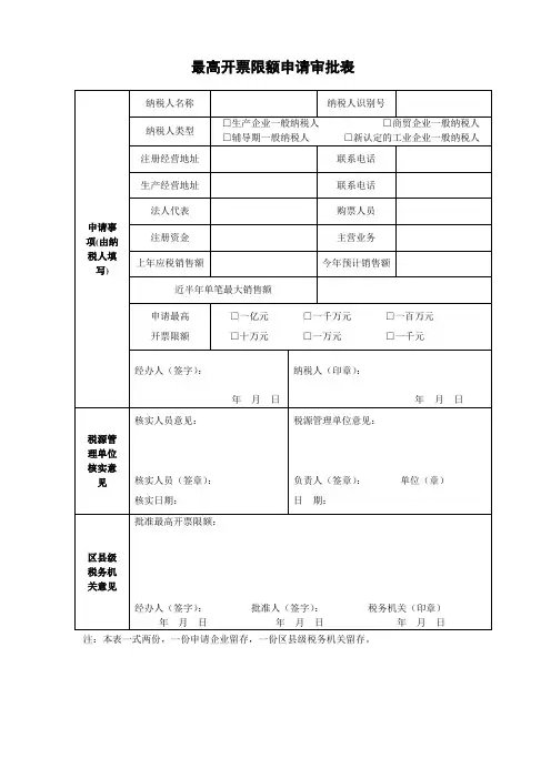 纳税人票种核定及最高开票限额