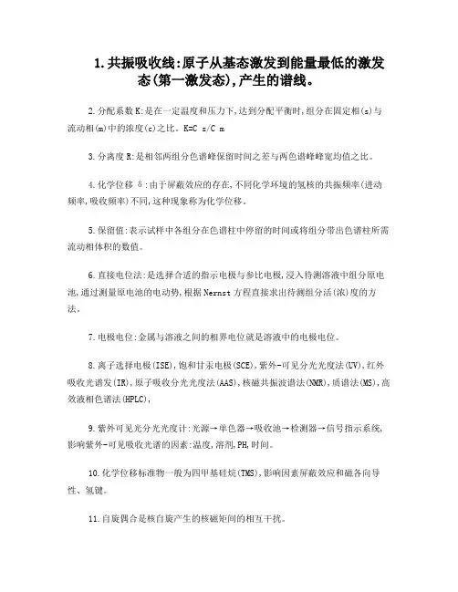 分析化学知识点归纳总结(精华版)