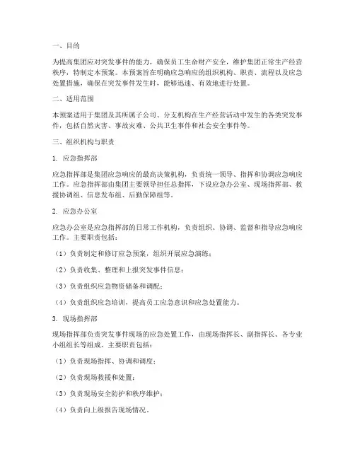 集团应急响应处置预案范文