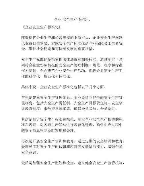 企业 安全生产 标准化