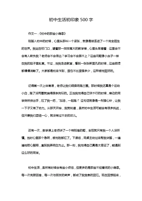初中生活初印象500字