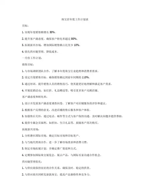 珠宝店年度工作计划表