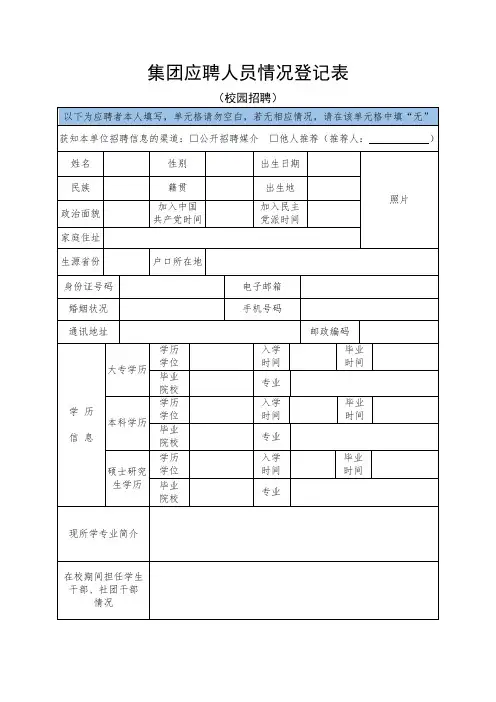 集团应聘人员情况登记表