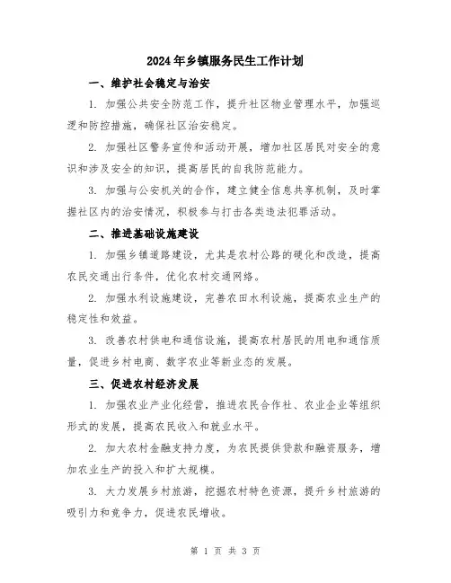 2024年乡镇服务民生工作计划