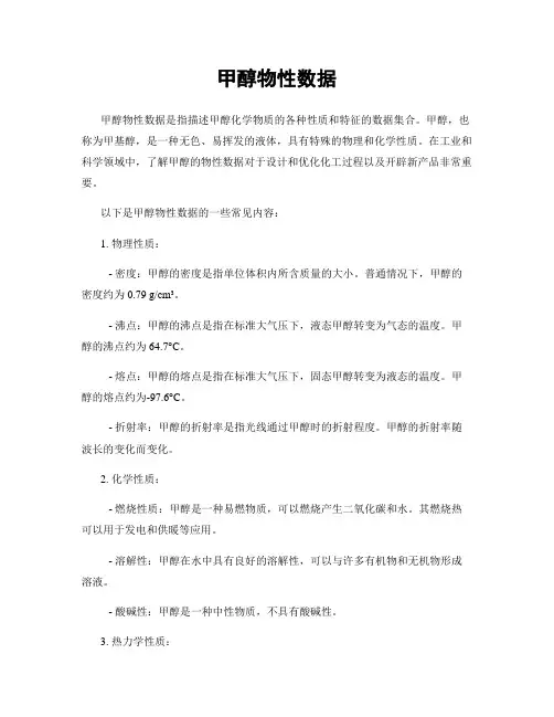 甲醇物性数据