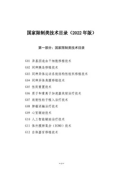 国家限制类技术目录(2022年版)