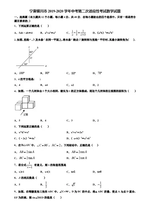 【附5套中考模拟试卷】宁夏银川市2019-2020学年中考第二次适应性考试数学试题含解析