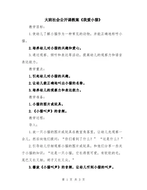 大班社会公开课教案《我爱小猫》