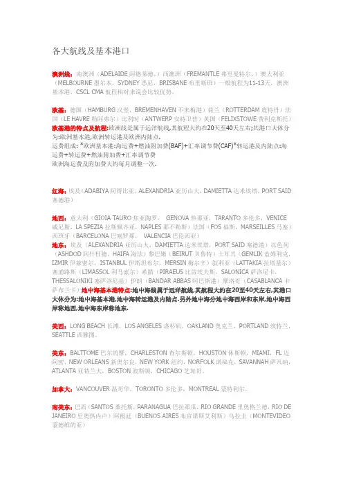 各大航线及基本港口