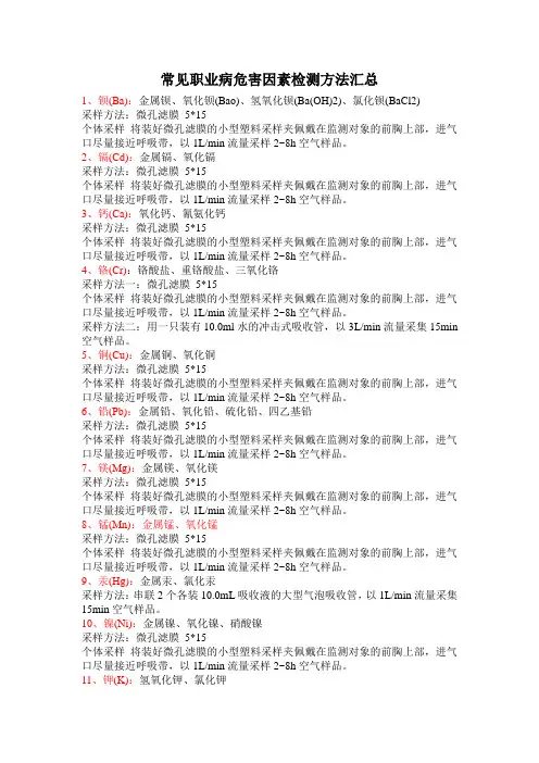 常见职业病危害因素检测方法汇总