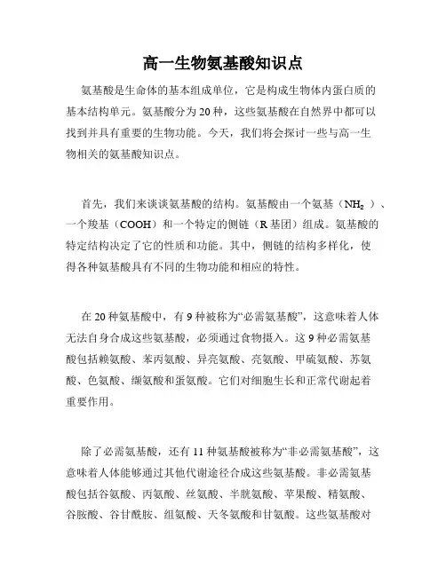 高一生物氨基酸知识点