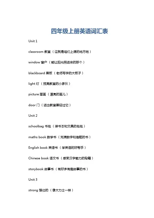 四年级上册英语词汇表