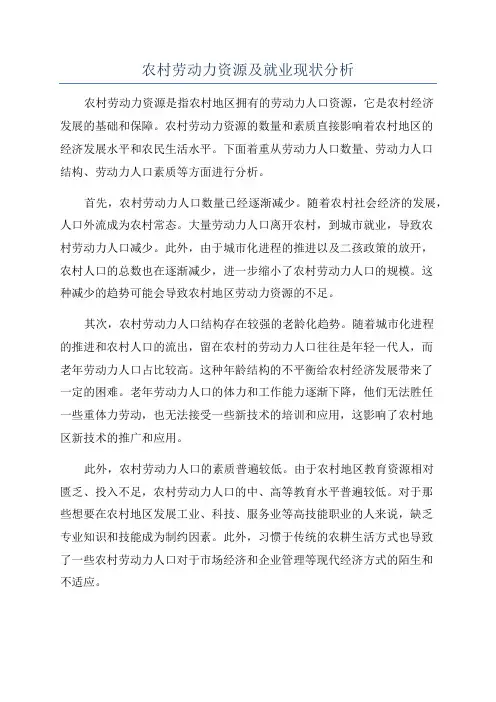 农村劳动力资源及就业现状分析