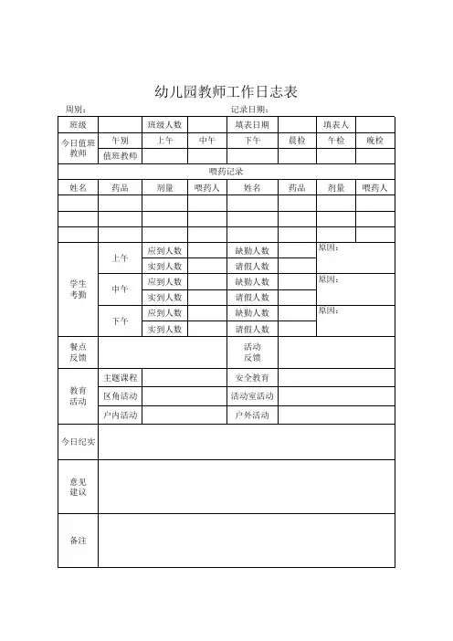 幼儿园教师工作日志表Excel模板