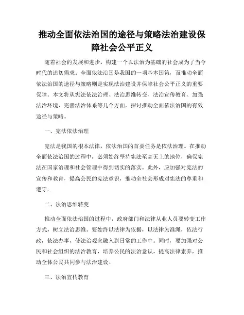 推动全面依法治国的途径与策略法治建设保障社会公平正义