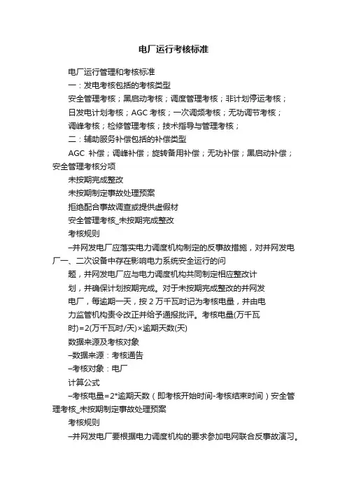 电厂运行考核标准