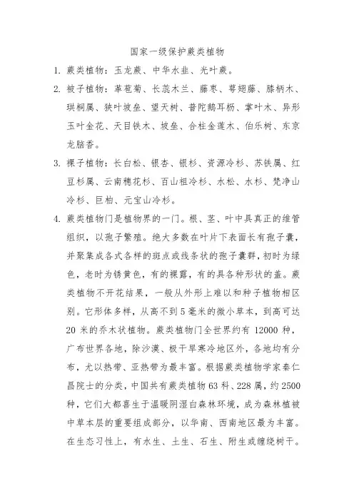 国家一级保护蕨类植物