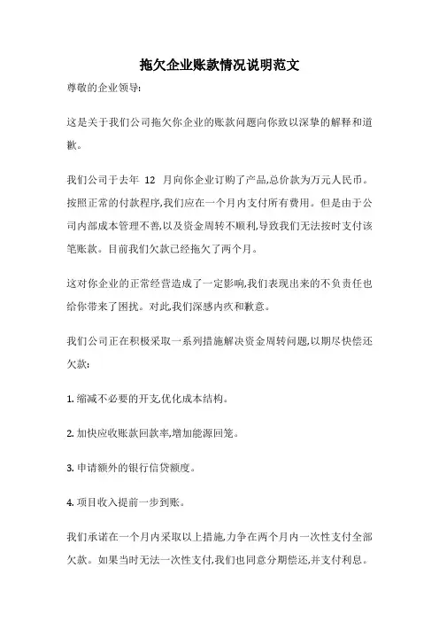 拖欠企业账款情况说明范文