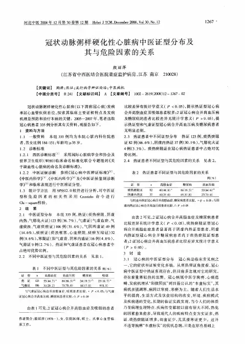 冠状动脉粥样硬化性心脏病中医证型分布及其与危险因素的关系