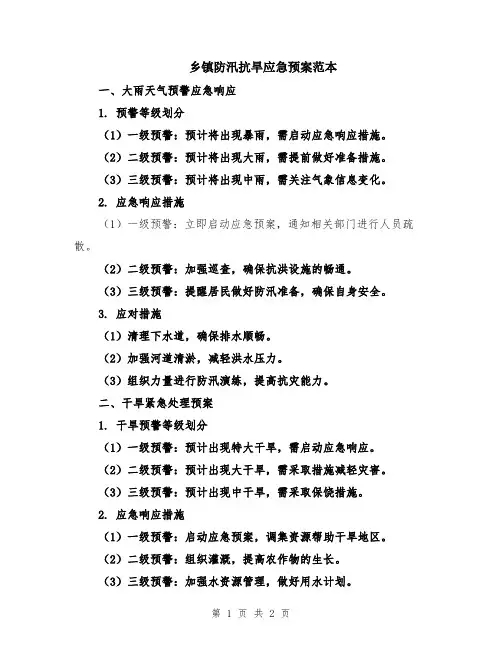 乡镇防汛抗旱应急预案范本
