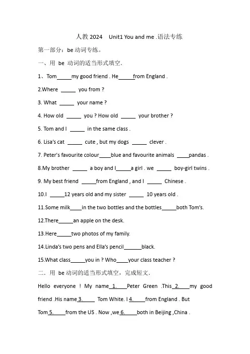 +Unit1+You+and+me+.语法专练+2024-2025学年人教版英语七年级上册