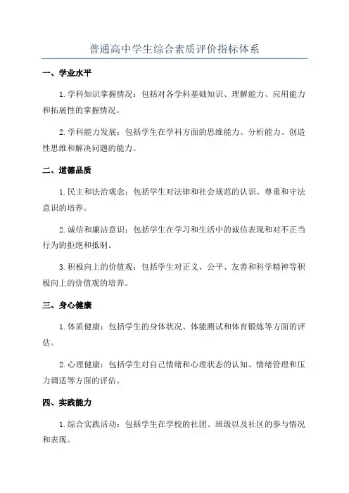 普通高中学生综合素质评价指标体系
