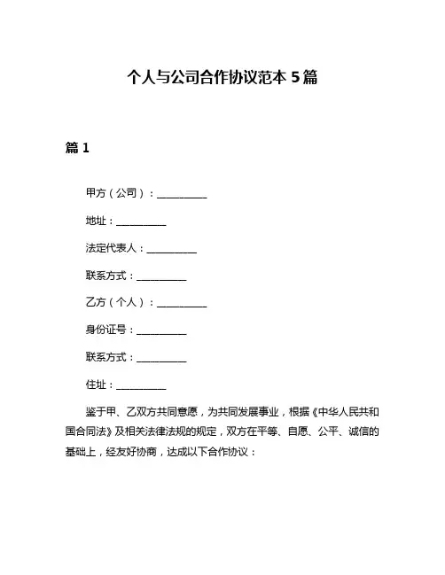 个人与公司合作协议范本5篇