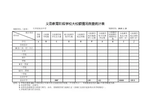 义务教育阶段学校大校额情况自查统计表