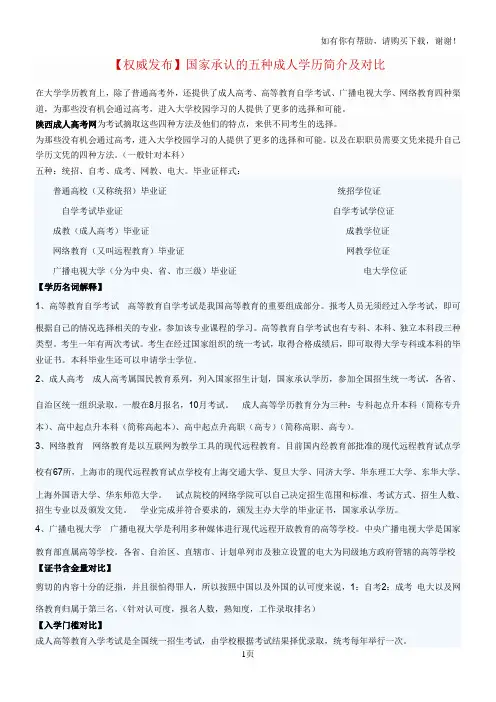 国家承认的五种成人学历简介及对比