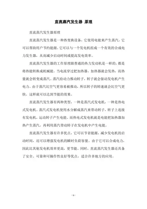 直流蒸汽发生器 原理