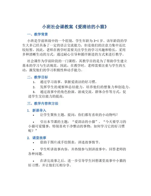 小班社会课教案《爱清洁的小猫》