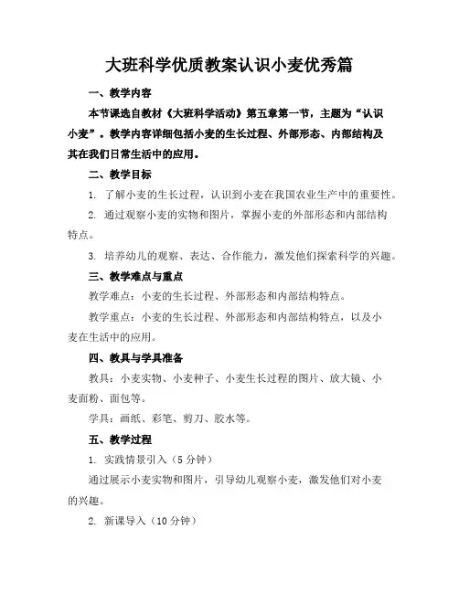 大班科学优质教案认识小麦优秀篇