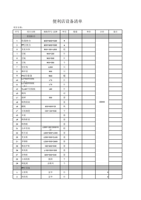 便利店设备清单