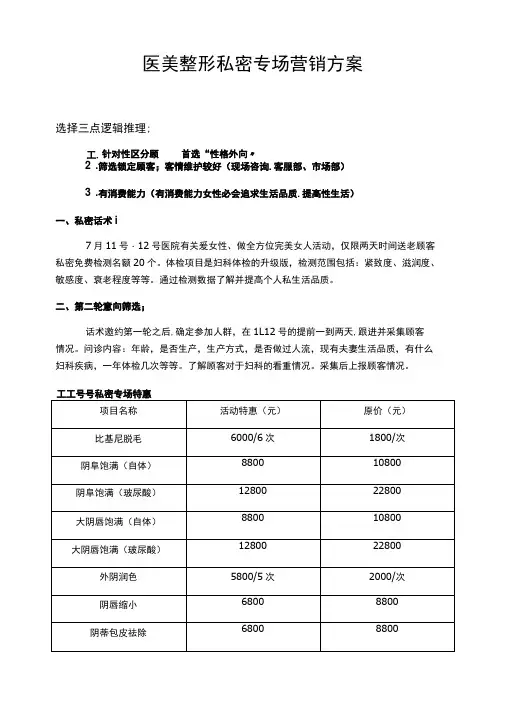 医美整形私密专场营销方案