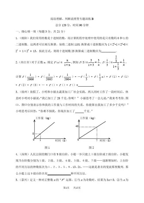 初中数学中考专题-阅读理解、判断说理型专题训练及答案