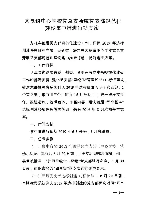 大磊镇中心学校党总支所属党支部规范化建设集中推进行动方案