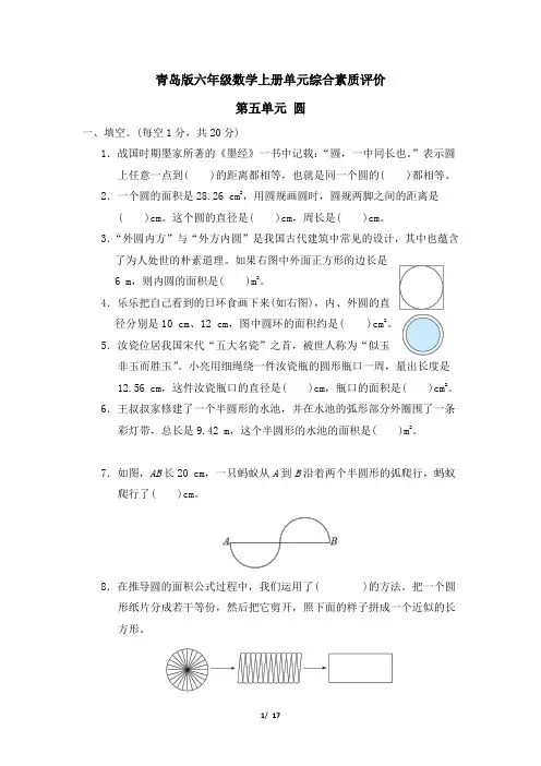 青岛版六年级数学上册第五单元   圆 专项试卷附答案