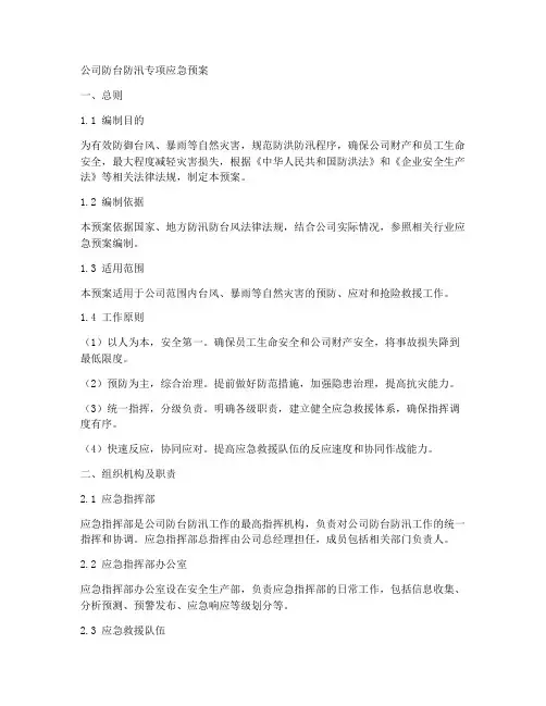 公司防台防汛专项应急预案